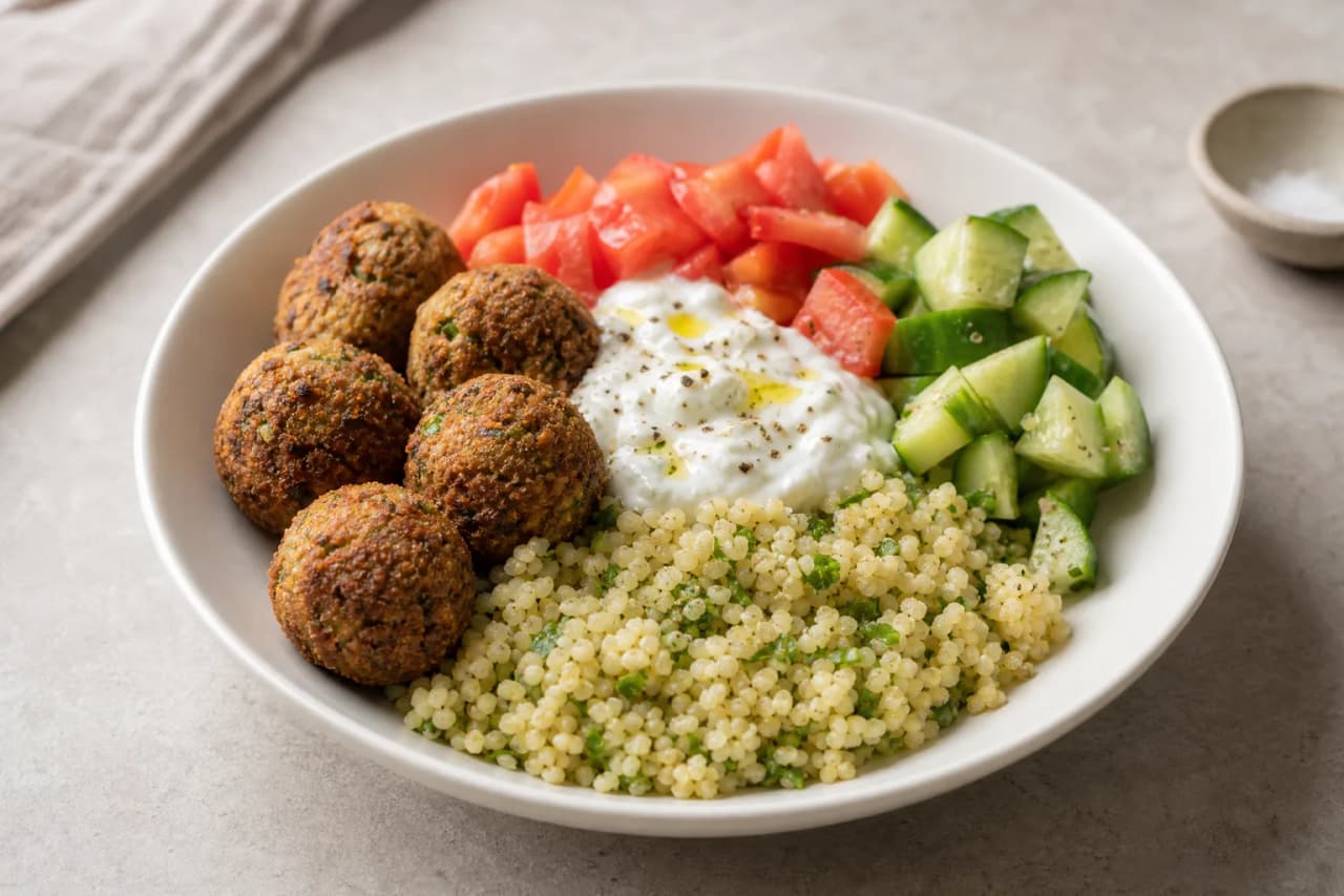 Falafel-Bowl, angerichtet