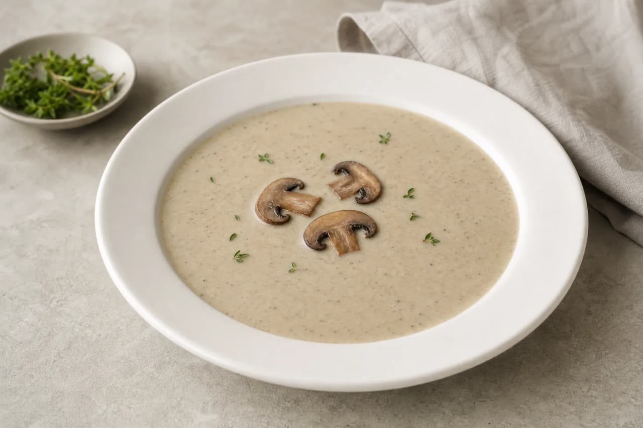 Champignoncremesuppe, angerichtet