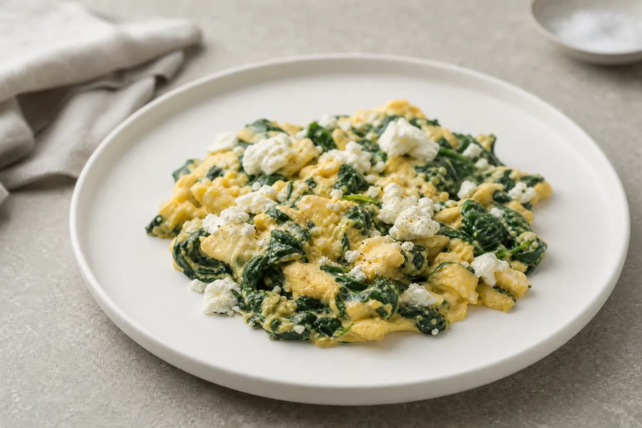 Eierspeise mit Feta und Spinat, angerichtet