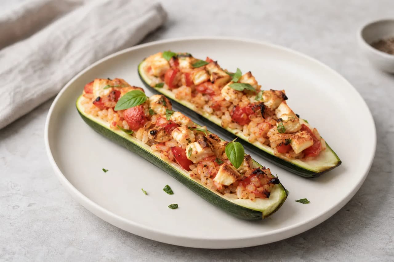 Gefüllte Zucchini, angerichtet