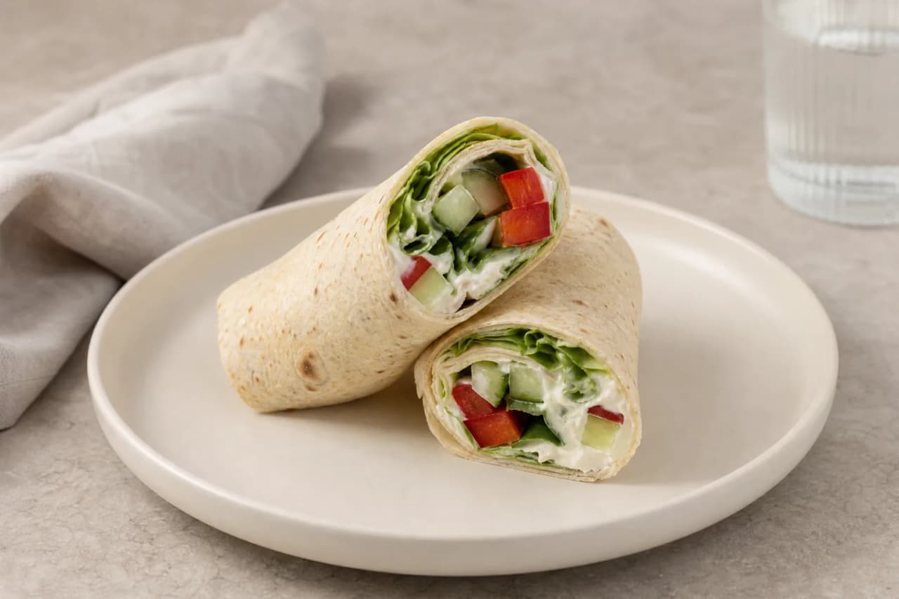 Gemüsewrap mit Frischkäse, angerichtet