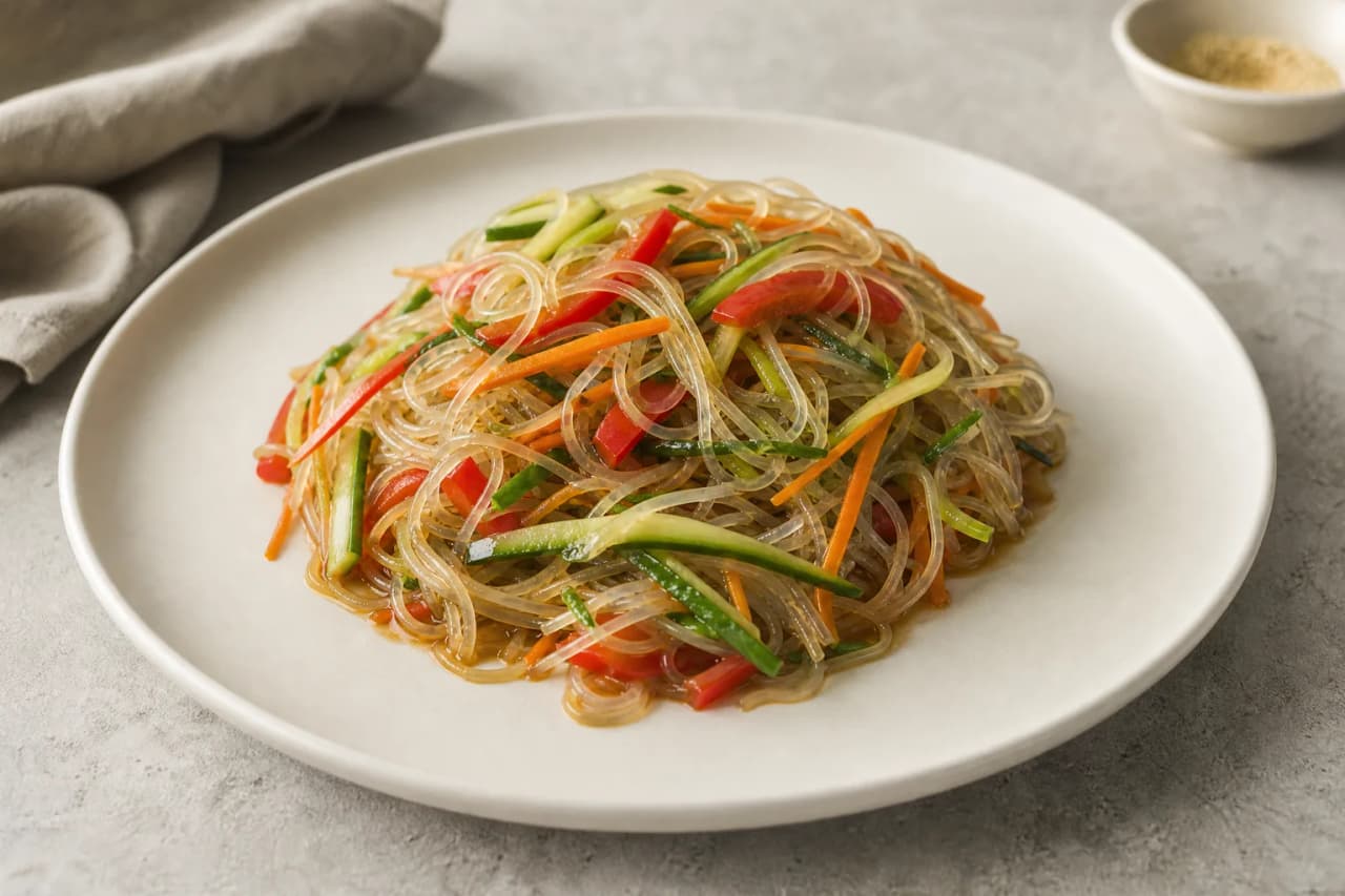 Glasnudelsalat, angerichtet