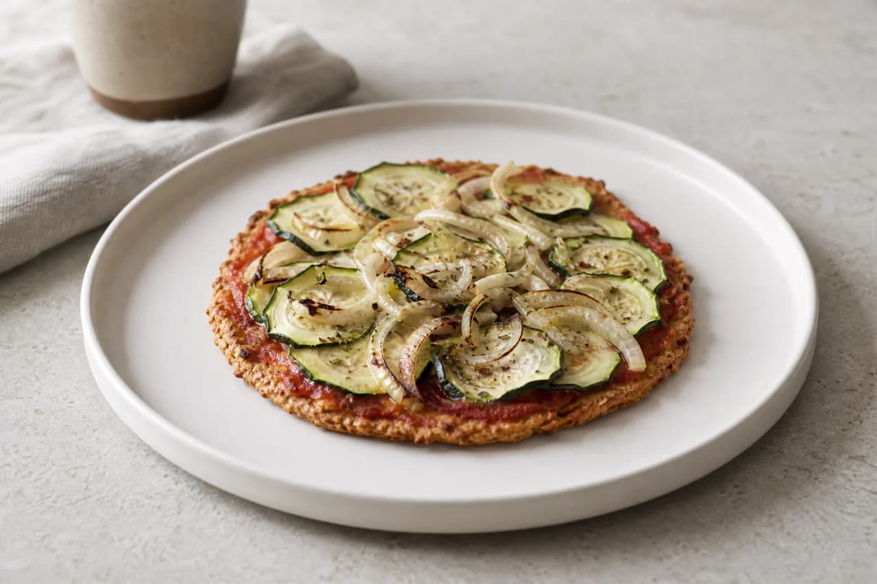 Vegane Haferflocken-Pizza, angerichtet