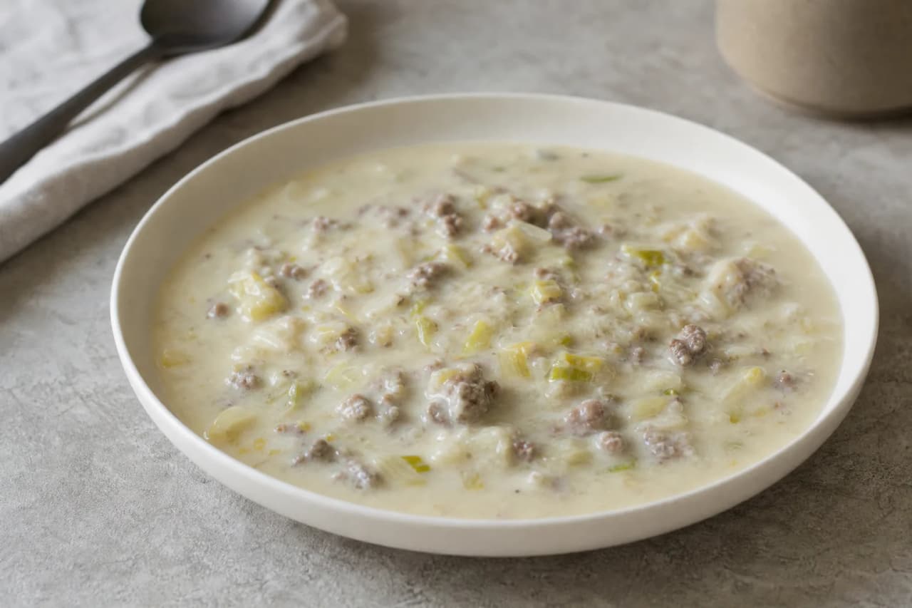 Käse-Lauch-Suppe, angerichtet