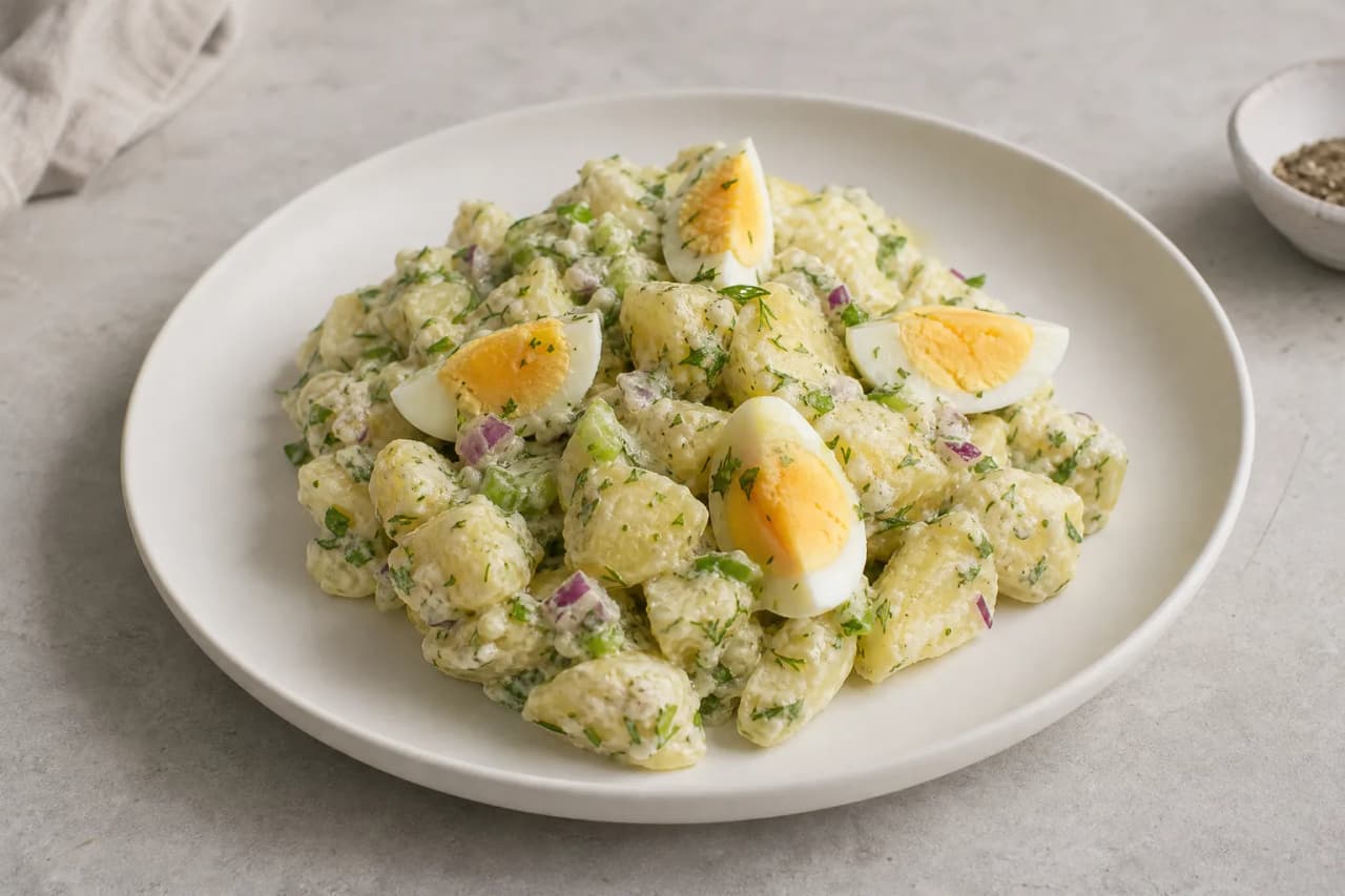 Kartoffel-Ei-Salat, angerichtet