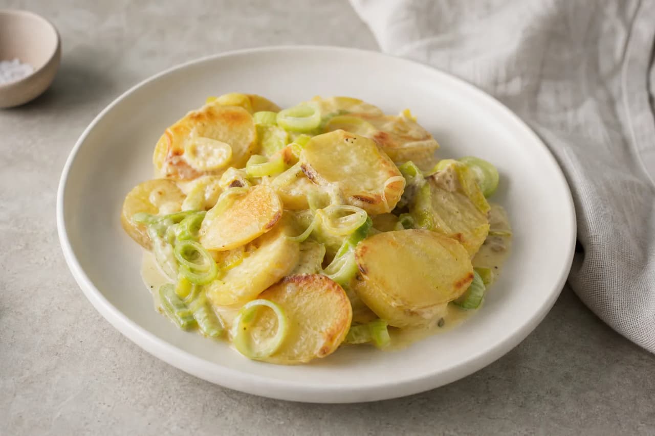 Kartoffel-Lauch-Pfanne, angerichtet