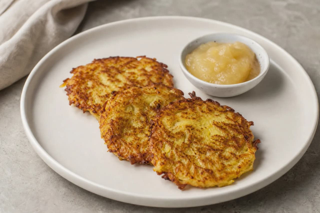 Kartoffelpuffer mit Apfelmus, angerichtet