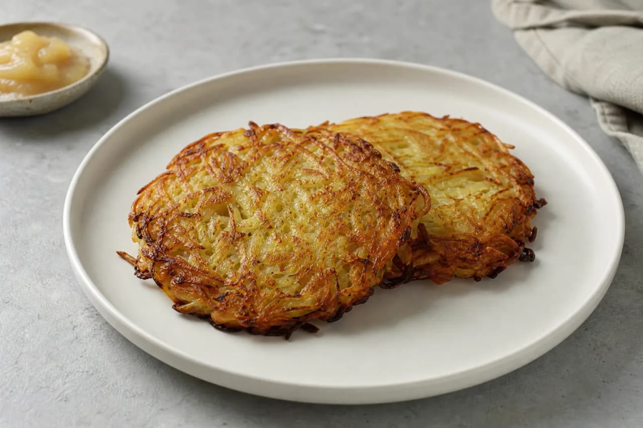 Kartoffelrösti mit Apfel, angerichtet