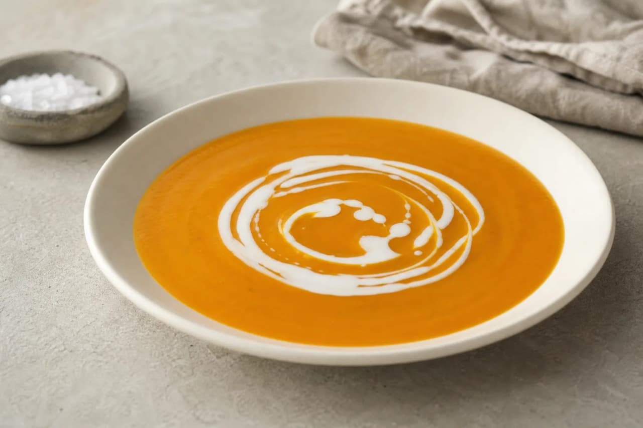 Kürbissuppe mit Ingwer, angerichtet