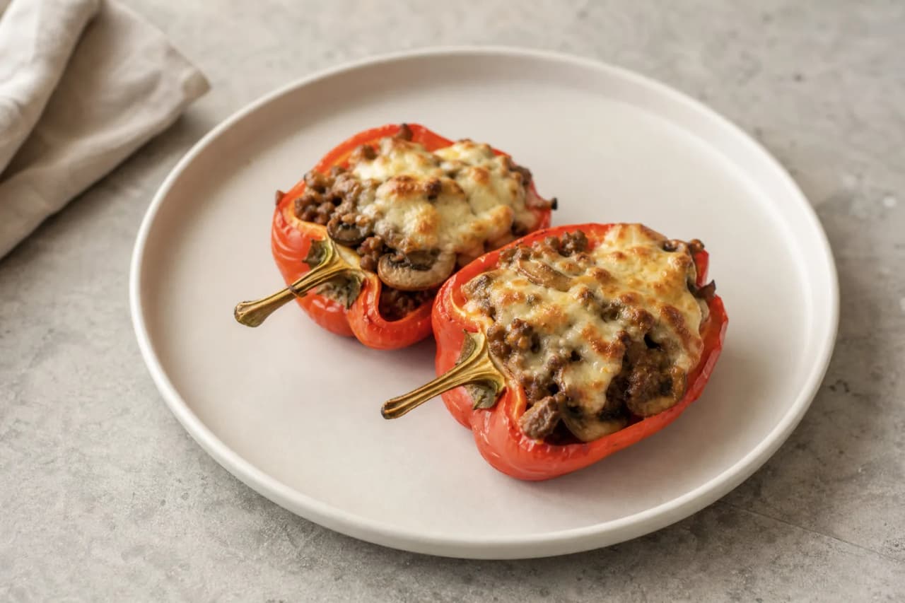Gefüllte Paprika ohne Reis, angerichtet
