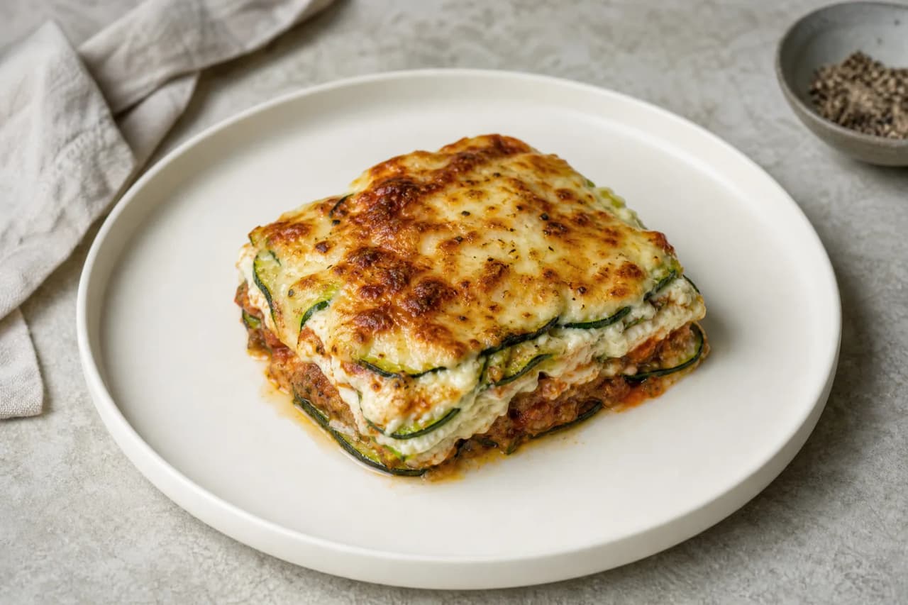 Zucchini-Lasagne, angerichtet