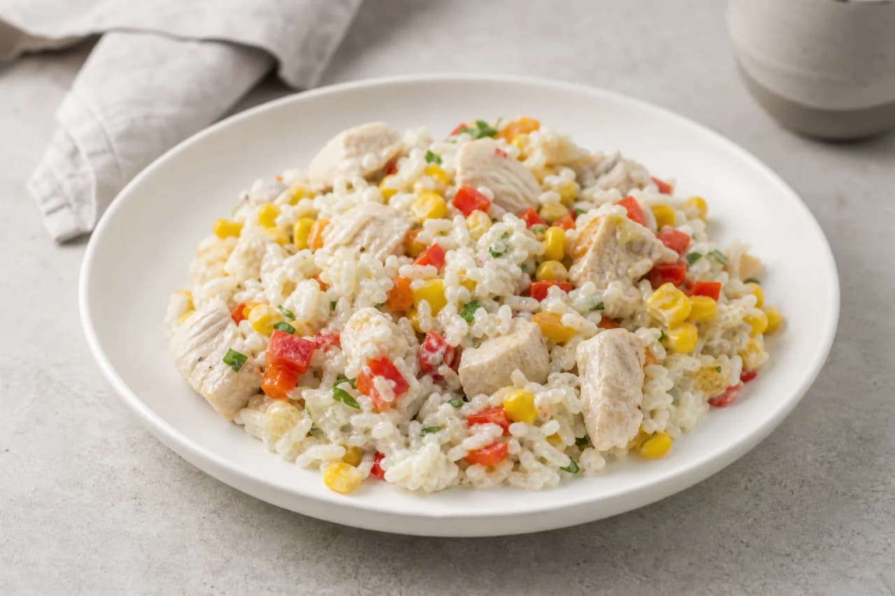 Hähnchen-Reissalat, angerichtet
