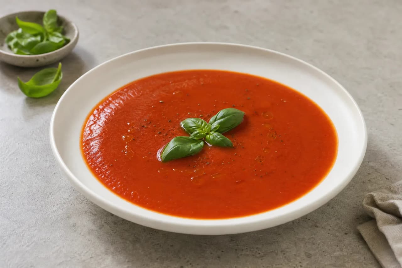 Tomatensuppe ohne Sahne, angerichtet