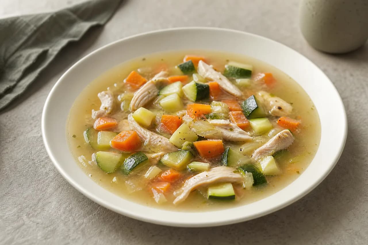Gemüsesuppe mit Hähnchen, angerichtet