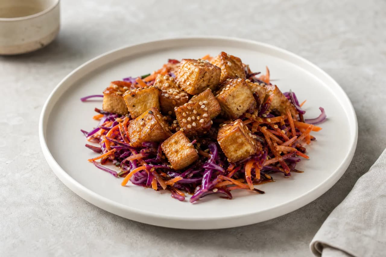 Tofusalat mit Sesam, angerichtet
