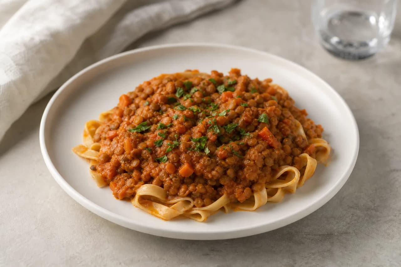 Linsenbolognese, angerichtet