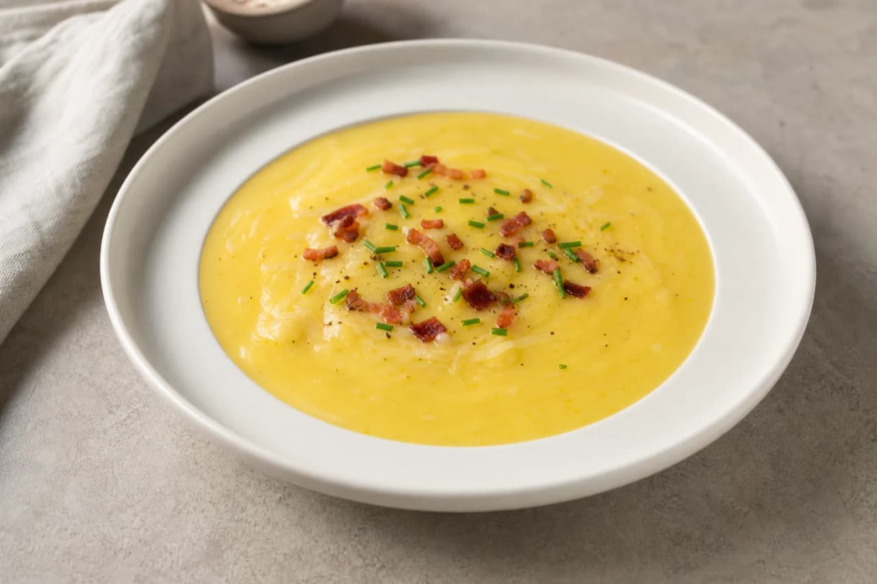 Kartoffelsuppe auf ecuadorianische Art, angerichtet