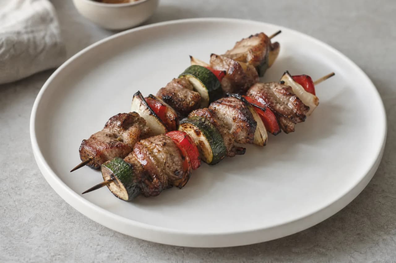 Nackensteak-Spieße, angerichtet