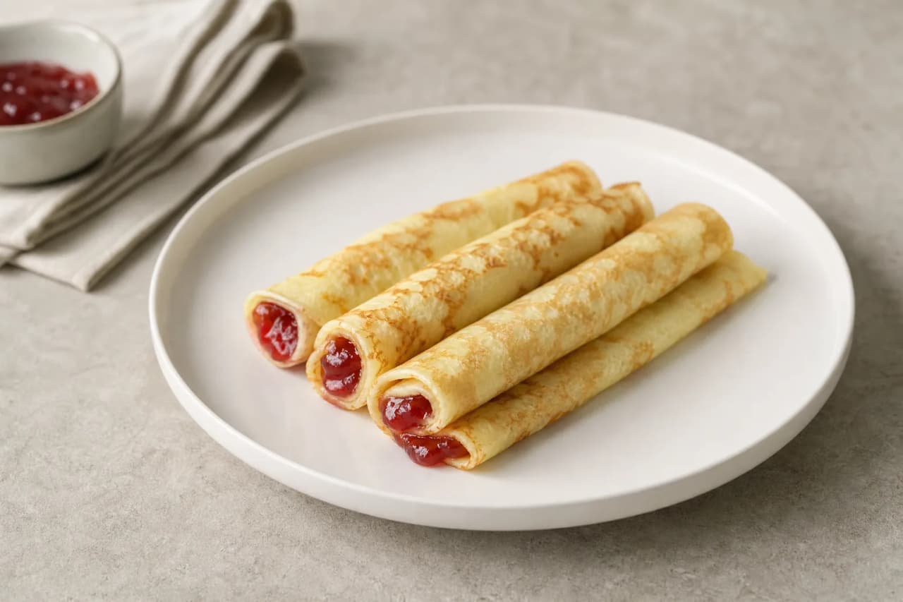 Pfannkuchen mit Marmelade, angerichtet