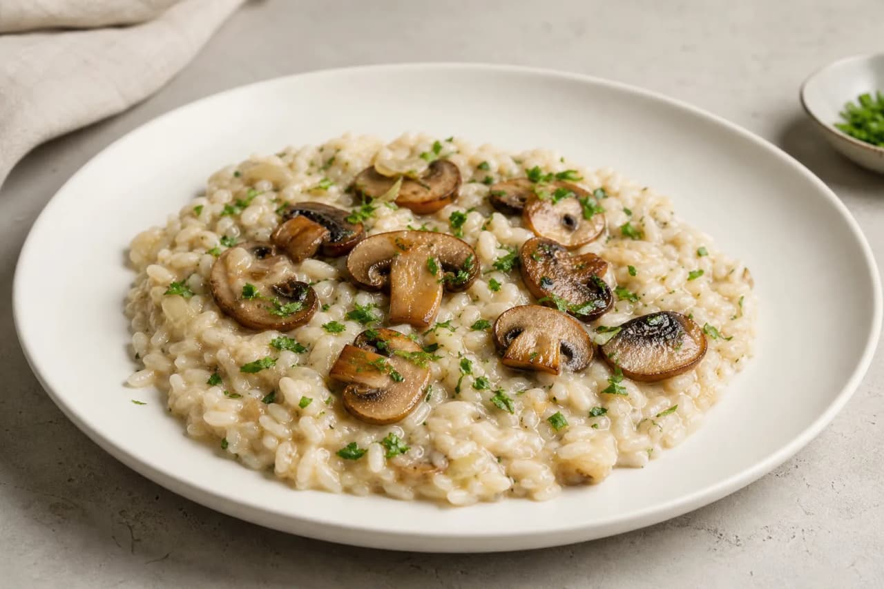 Pilzrisotto, angerichtet