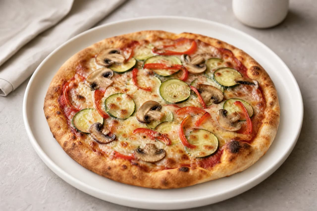 Gemüsepizza, angerichtet
