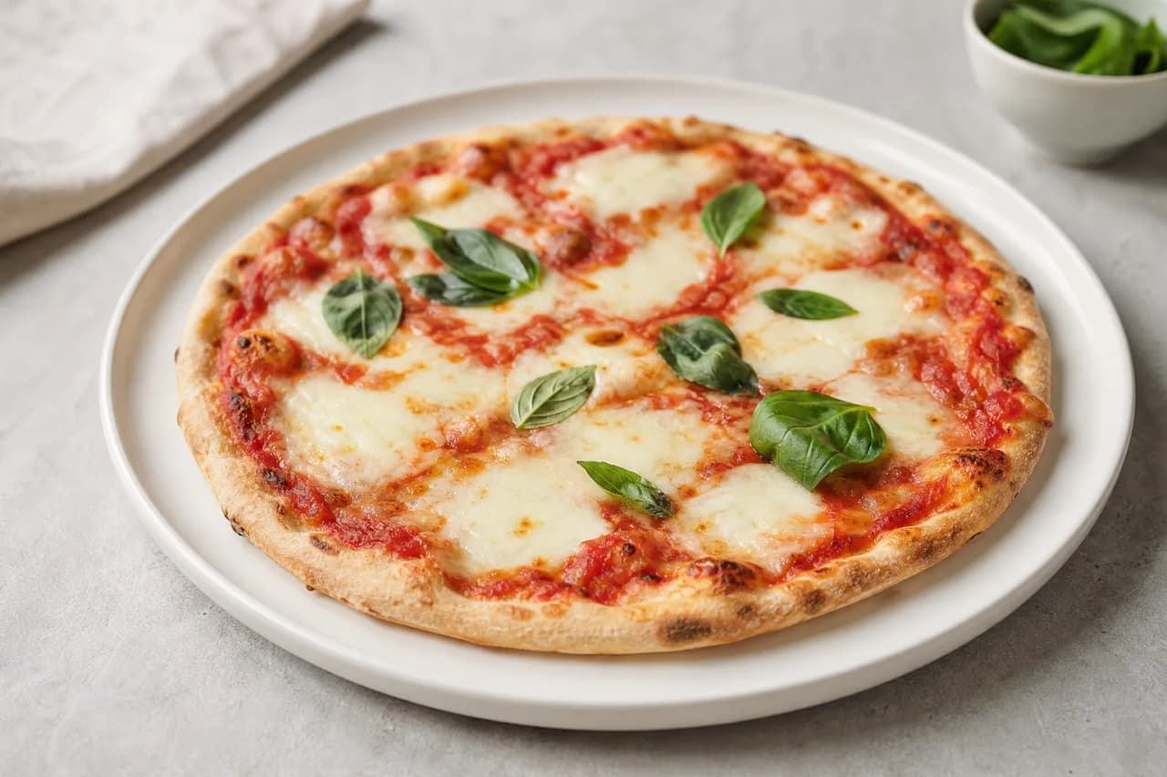 Pizza Margherita, angerichtet