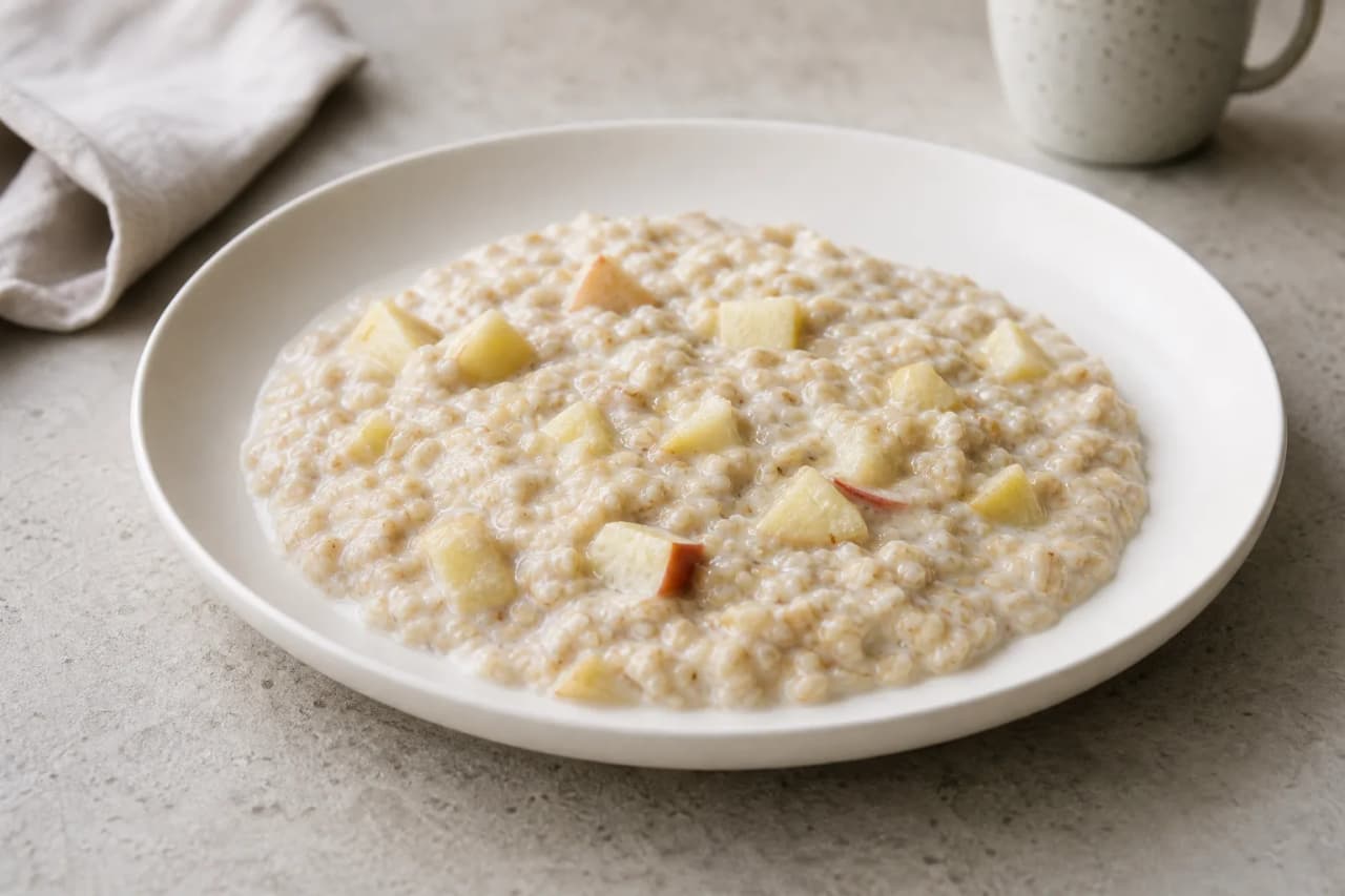 Porridge mit Apfel, angerichtet