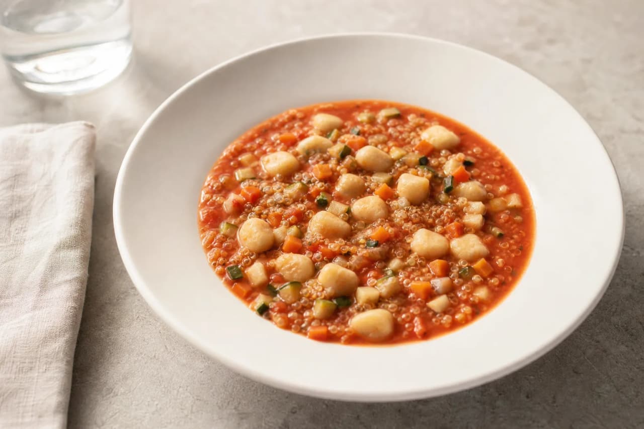 Italienische Quinoa-Gnocchi-Suppe, angerichtet