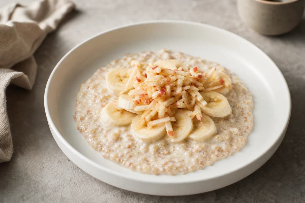 Quinoa-Porridge mit Kokosmilch, angerichtet