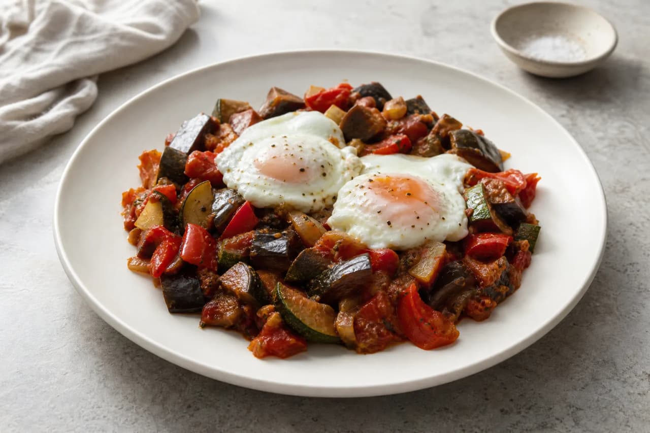 Ratatouille mit Ei, angerichtet