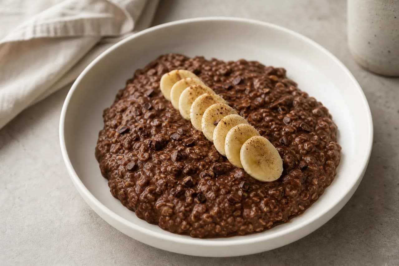 Schokoladen-Porridge, angerichtet