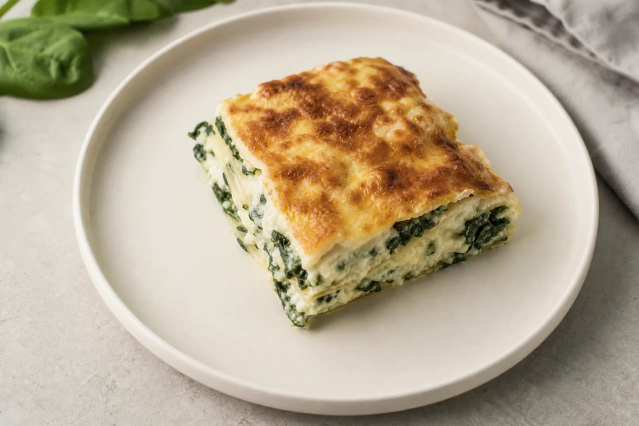 Spinat-Ricotta-Lasagne, angerichtet