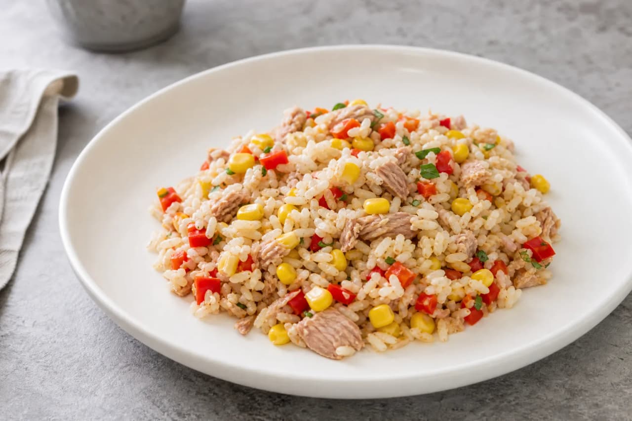 Thunfisch-Reissalat, angerichtet