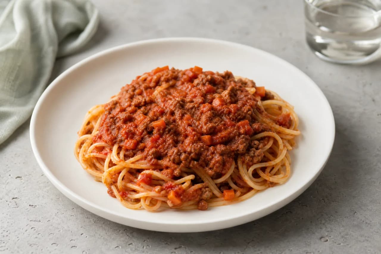 Vegane Bolognese, angerichtet