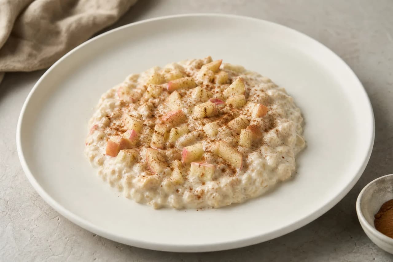 Zimtporridge mit Apfel, angerichtet