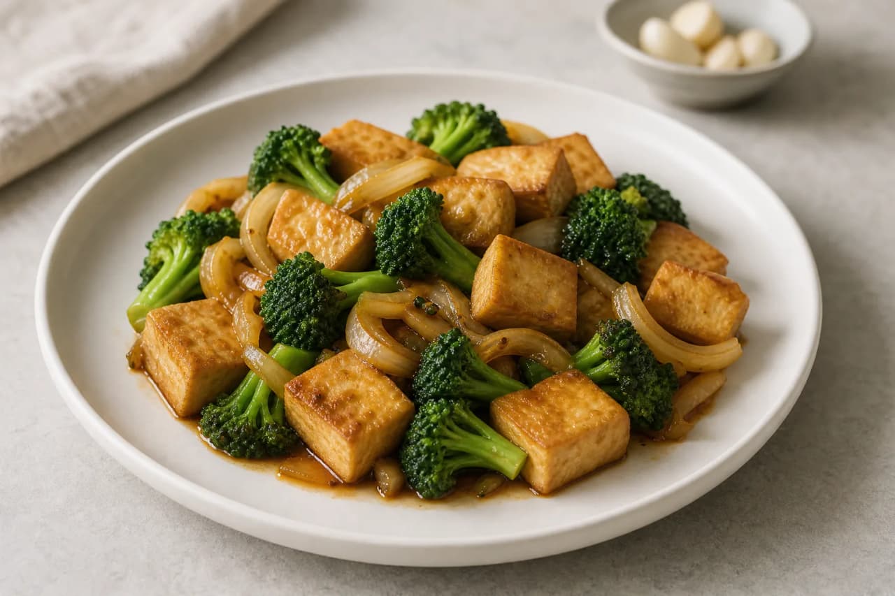 Tofu-Brokkoli-Pfanne, angerichtet